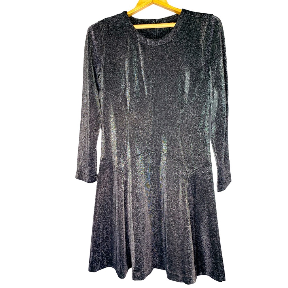 Simply Vera Shimmering Black/Silver Long Sleeve Knee Length Dress Size M